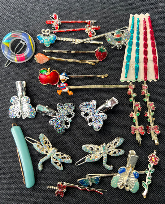 Job Lot of 25 Vintage Red & Blue Hair Pins