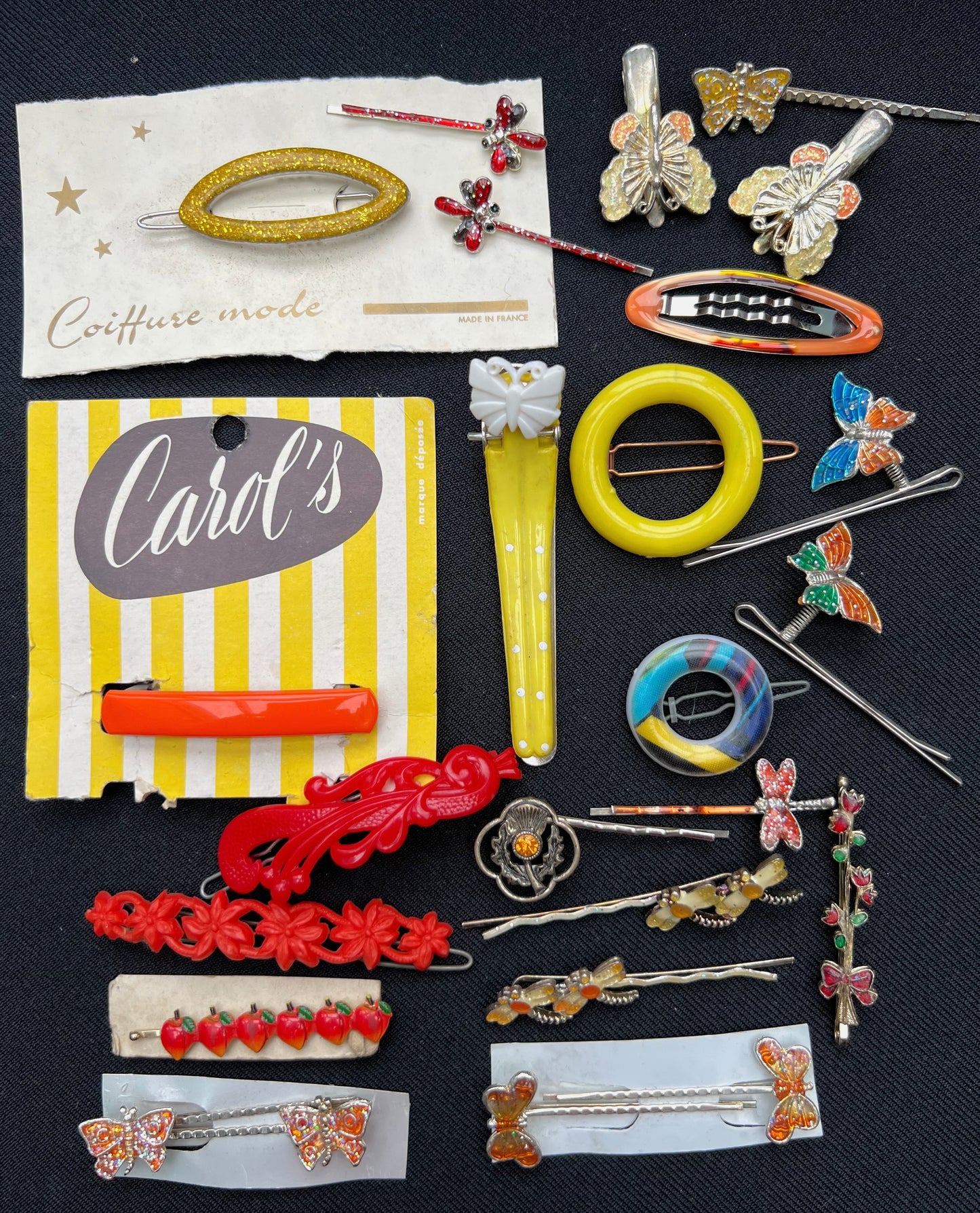 25 Orange, Red, Yellow & Blue Vintage Hair Accessories