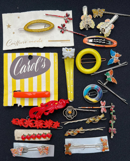 25 Orange, Red, Yellow & Blue Vintage Hair Accessories