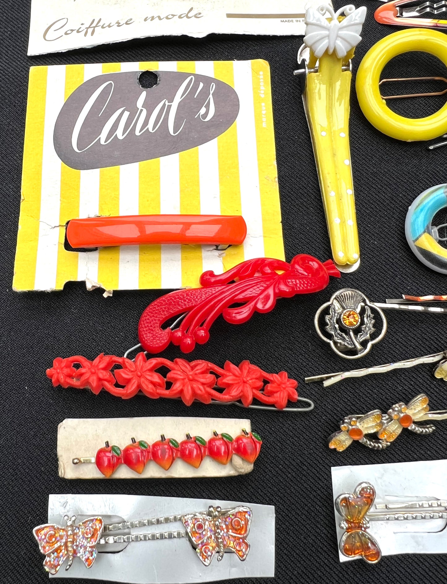 25 Orange, Red, Yellow & Blue Vintage Hair Accessories