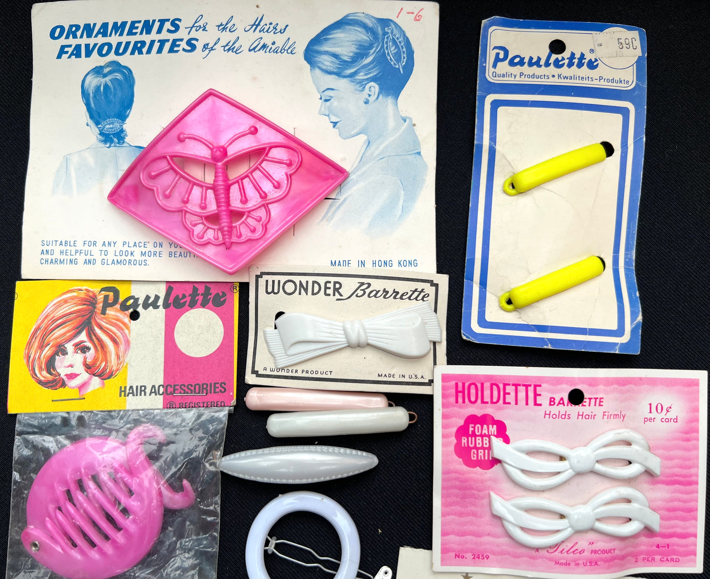 25 Pink, Yellow & White Vintage Hair Accessories