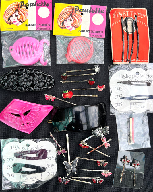 Job Lot of Pink, Red & Black Hair Accessories