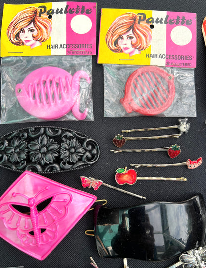 Job Lot of Pink, Red & Black Hair Accessories
