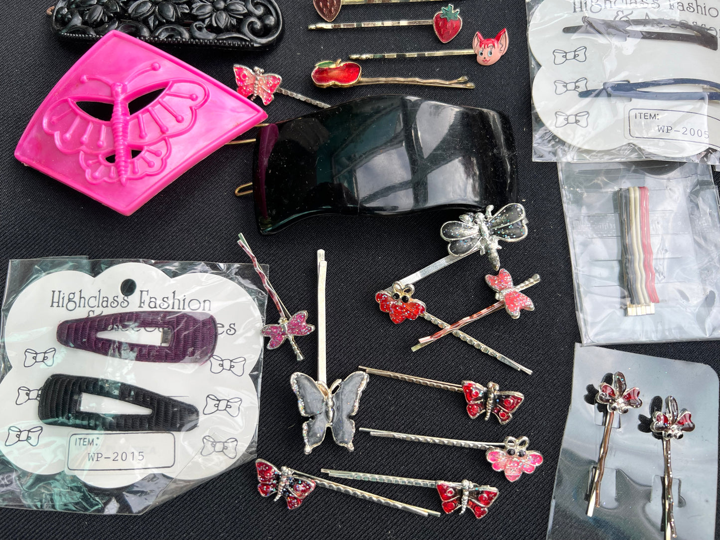 Job Lot of Pink, Red & Black Hair Accessories