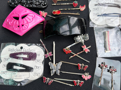 Job Lot of Pink, Red & Black Hair Accessories