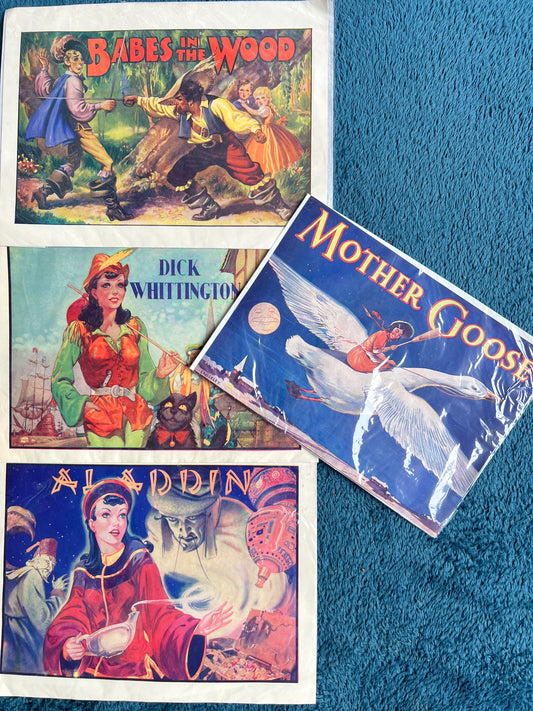 4 Vintage Pantomime Poster Illustrations