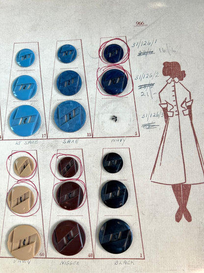 Salesman's Display Card of 41 Modernist Lucite Buttons