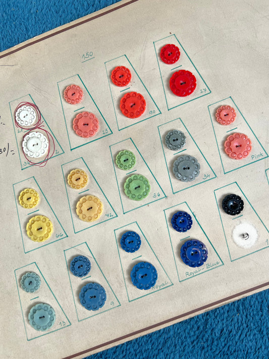 Salesman's Display Card of 27 Colourful Vintage Lucite Buttons