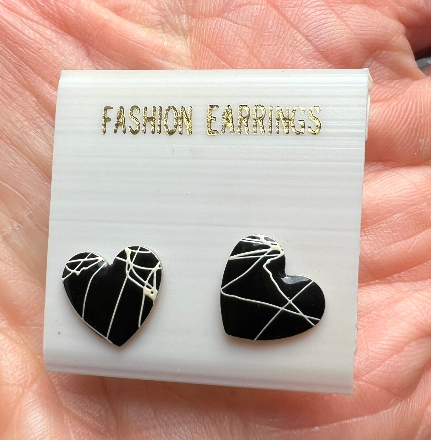 1980s Black Enamel 1cm Heart Stud Earrings