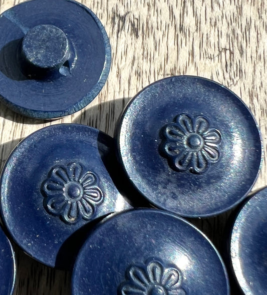 6 Sweet Little Blue Flower 1.2cm Vintage Buttons