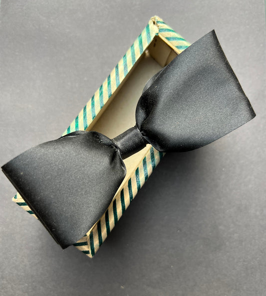 Boxed Big Black Satin Double Bow Hair Clip