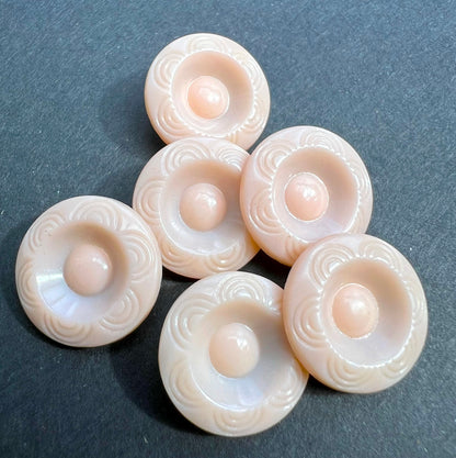 6 Vintage 1.5cm Crepe Pink Deco Buttons