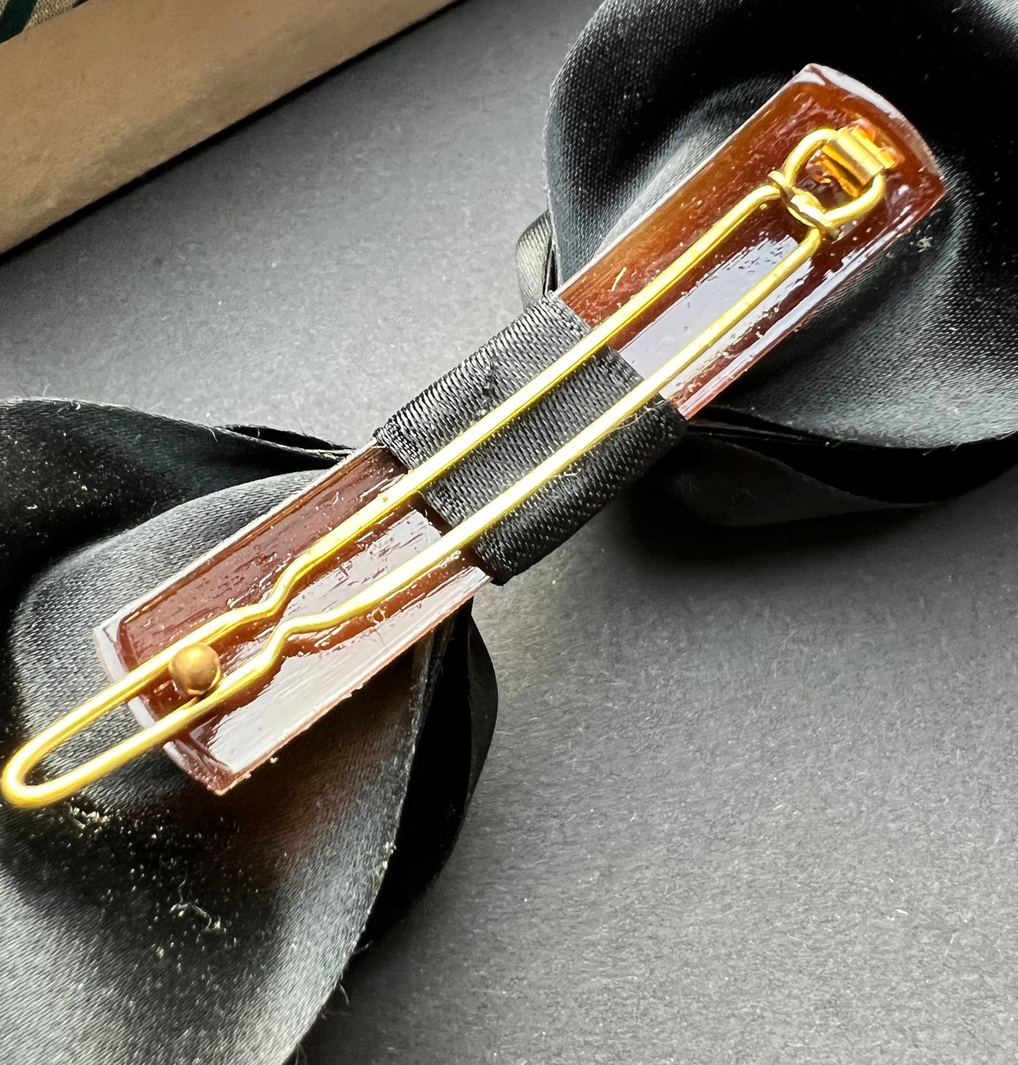Boxed Big Black Satin Double Bow Hair Clip