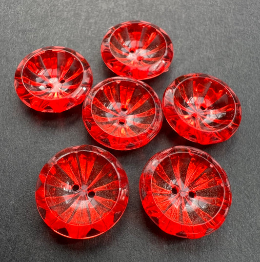 6 Shimmering Red 1.8cm Vintage Buttons
