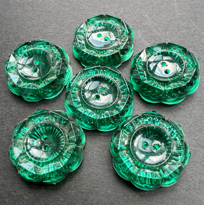 6 Sparkling Green 2.2cm or 1.8cm Vintage Buttons