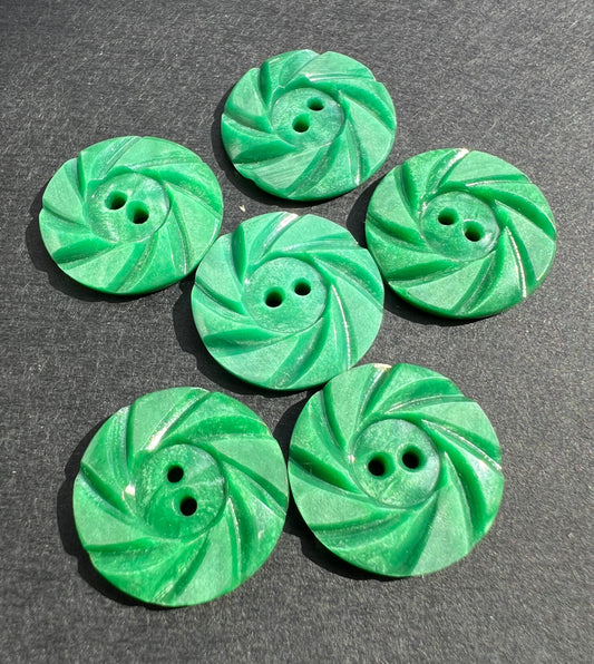 6 Swirly Dappled Green 1.8cm Vintage Buttons