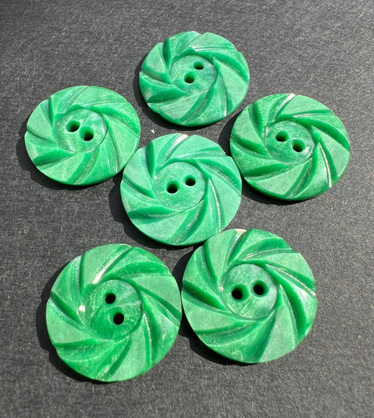 6 Swirly Dappled Green 1.8cm Vintage Buttons