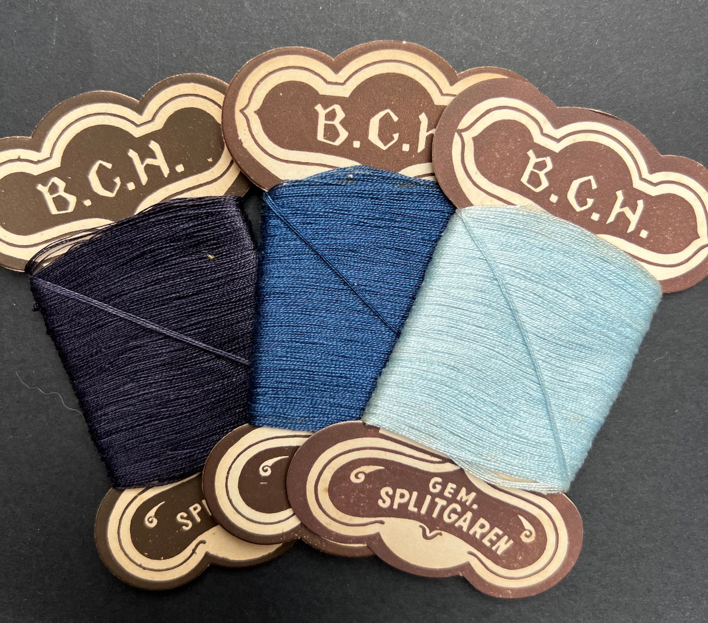 3 cards Blue Vintage German Cotton Thread
