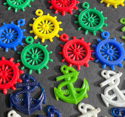 6 Nautical Charms - Anchors and Ships wheel