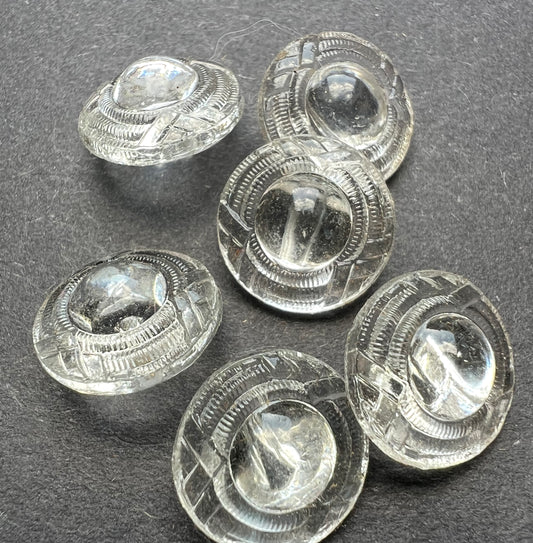 24 Czech 1930s Deco 1.5cm Sparkly Vintage Etched Glass Buttons On Original Card