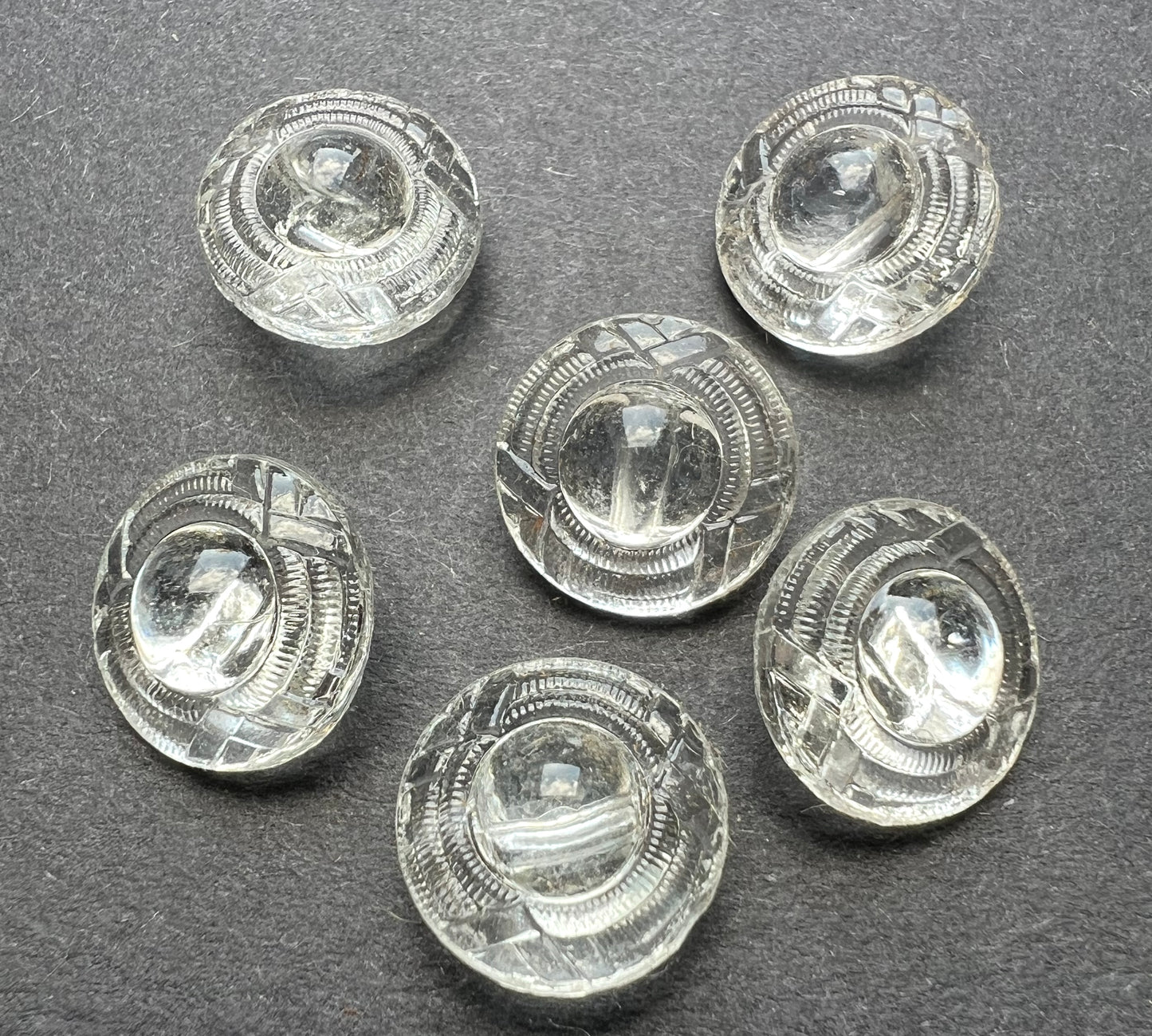 6 Glass 1940s Lovely Deco Design 1.4cm Buttons