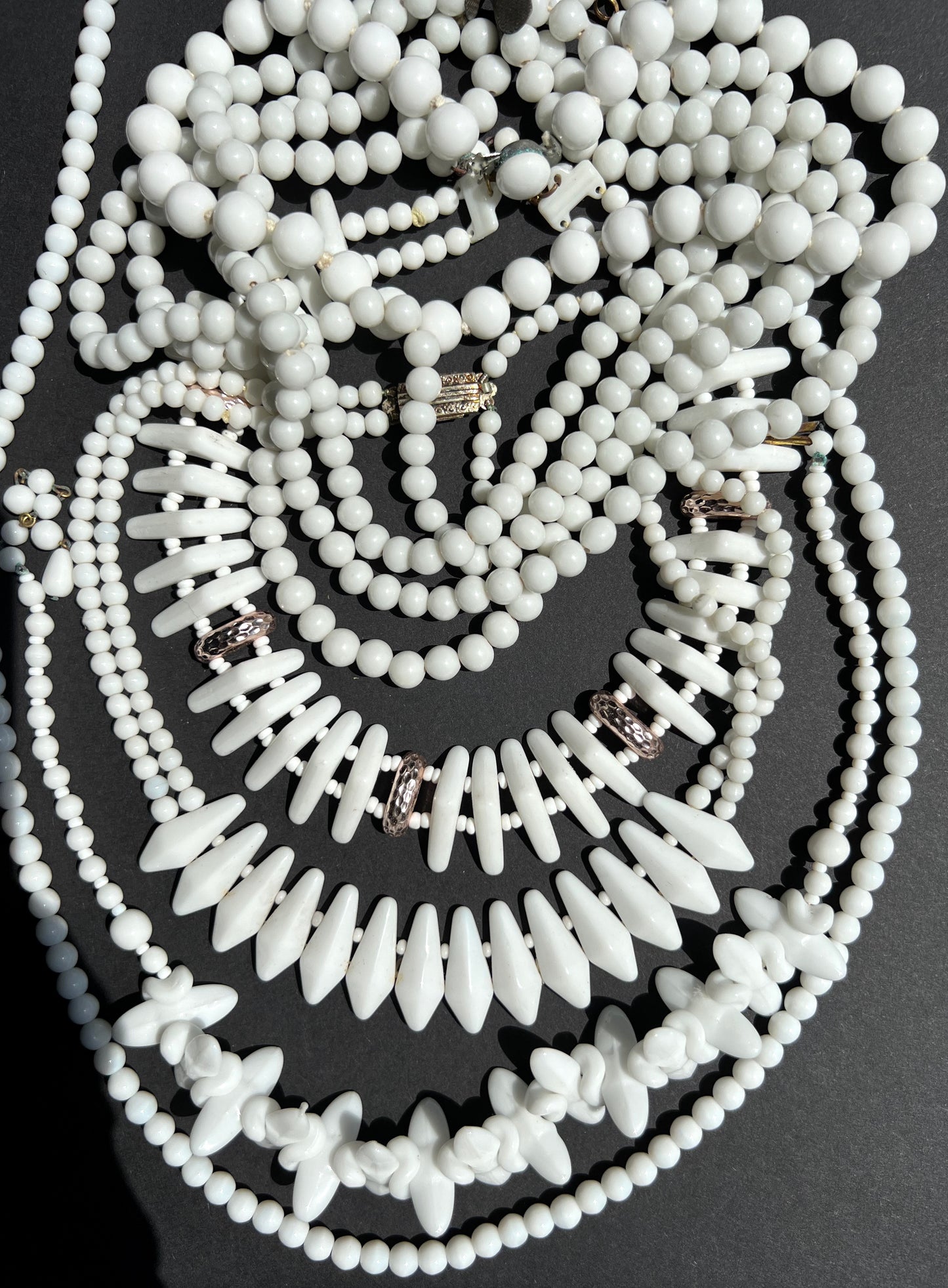 Job Lot of 6 Vintage White Glass Necklaces