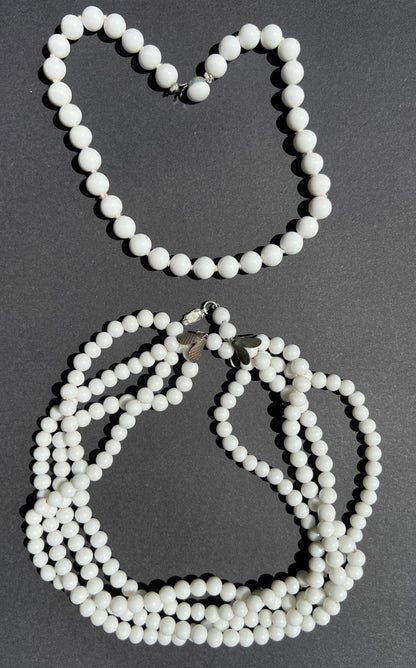 Job Lot of 6 Vintage White Glass Necklaces