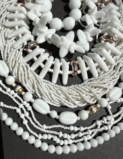 7 Exciting Vintage White Glass Bead Necklaces