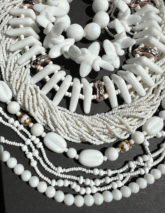 7 Exciting Vintage White Glass Bead Necklaces