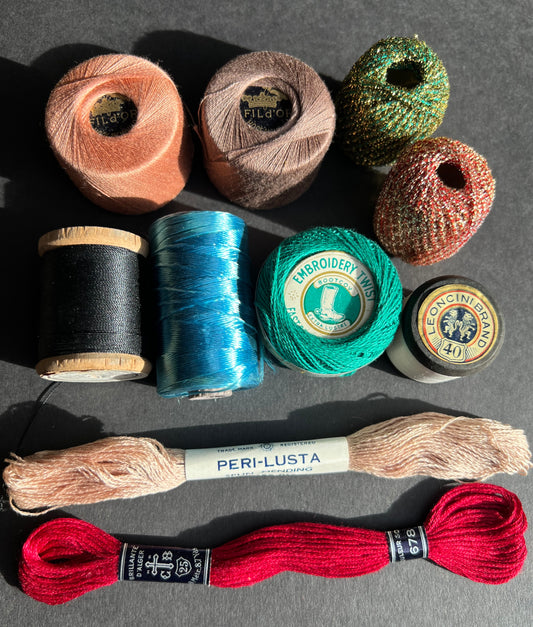 10 Spools/ Skeins of Vintage Darning/Sewing/Embroidery Threads incl. Sparkly