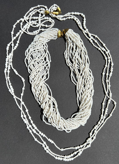 7 Exciting Vintage White Glass Bead Necklaces