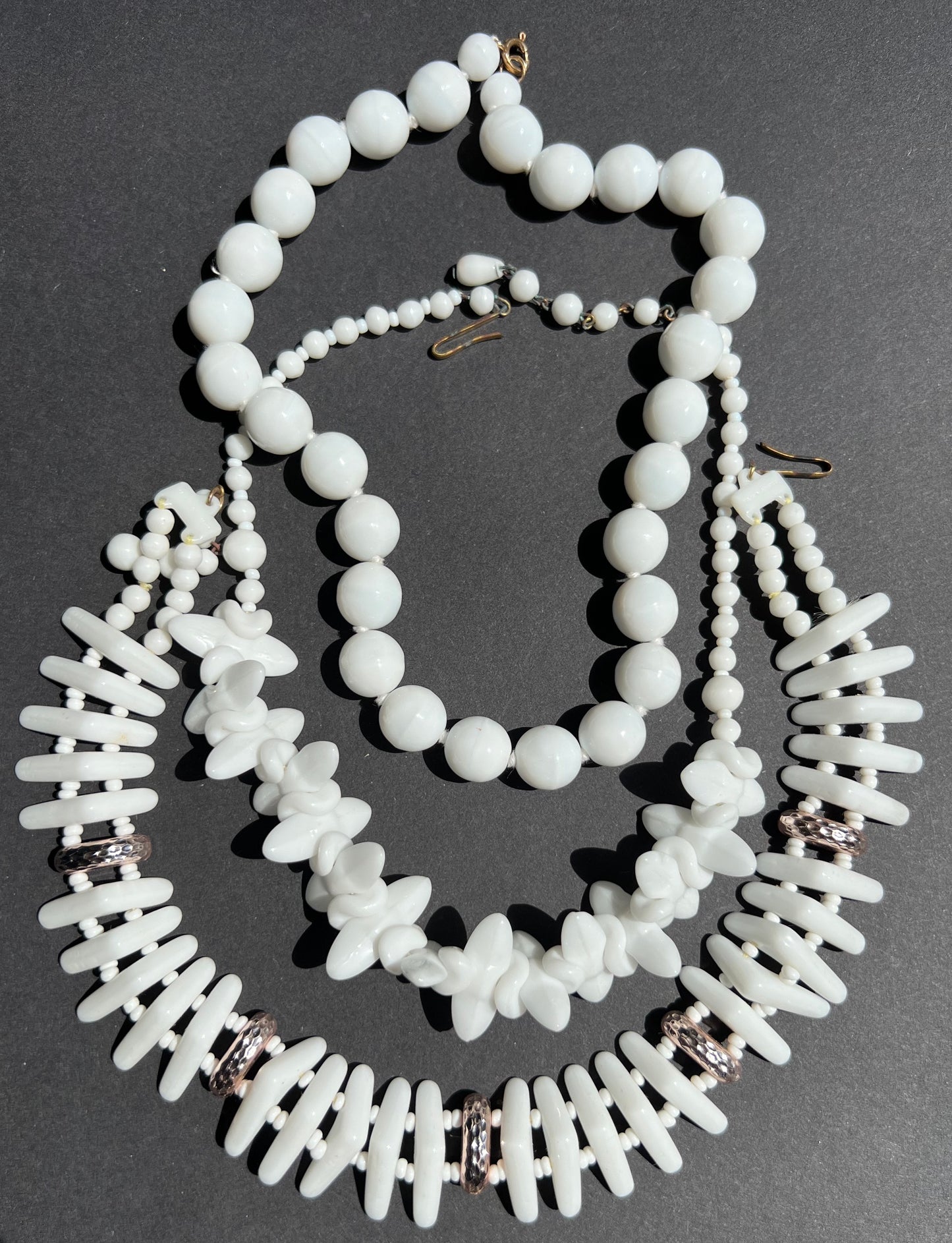 7 Exciting Vintage White Glass Bead Necklaces