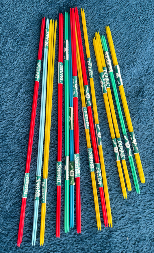 Box of 14 Sets of DUREX Gauge 13 Double Pointed Knitting Needle Sets 9" + 12" long.