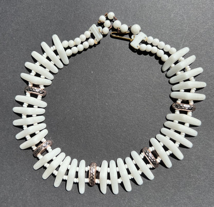 9 Varied Vintage White Glass Bead Necklaces