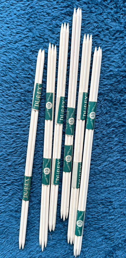 4 DUREX Gauge 10,  White 9" Double Pointed Knitting Needle Sets