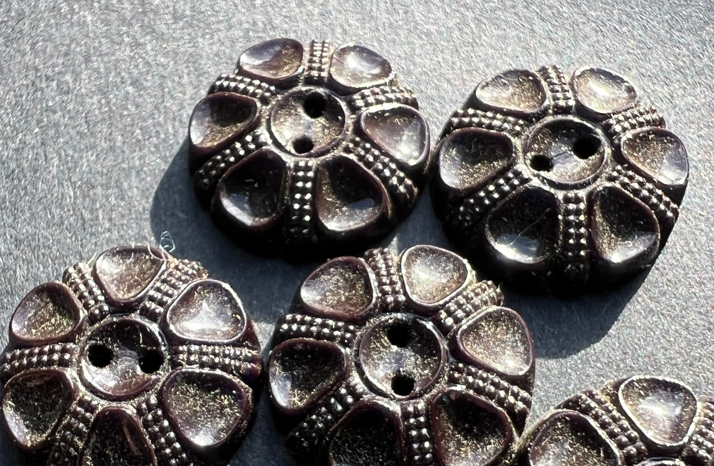 6 Deep Brown 1.4cm Vintage Glass Buttons