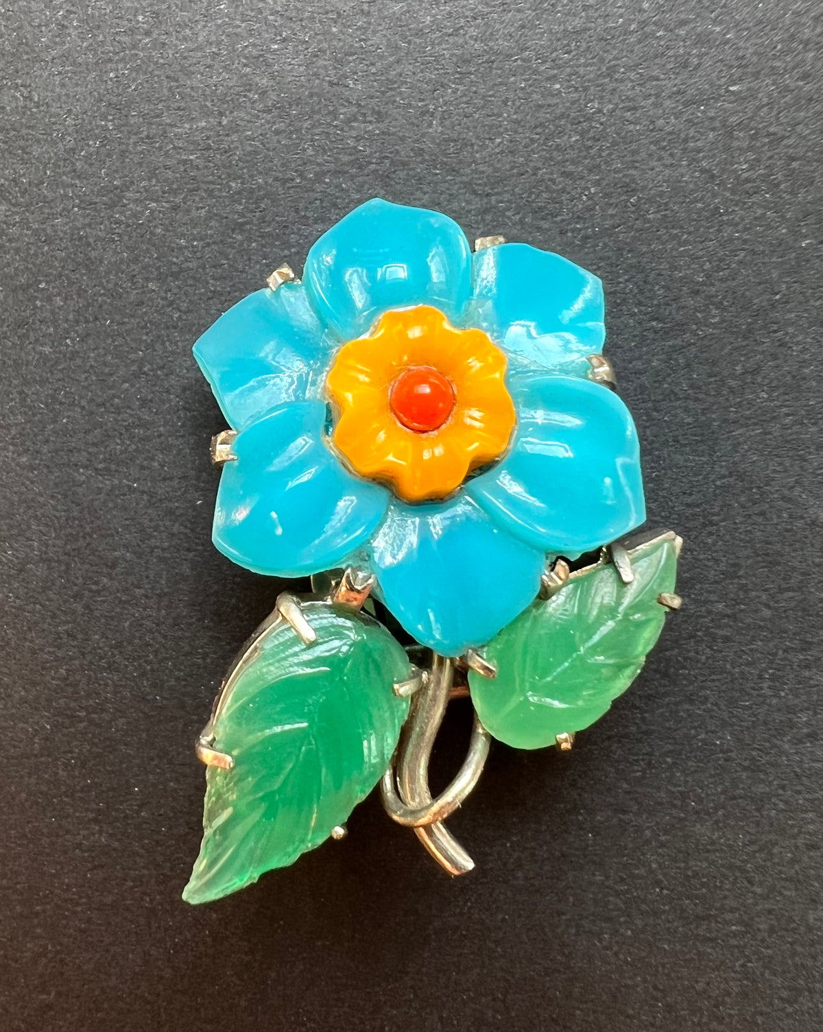 Gorgeous Vintage Glass Flower Dress Clip