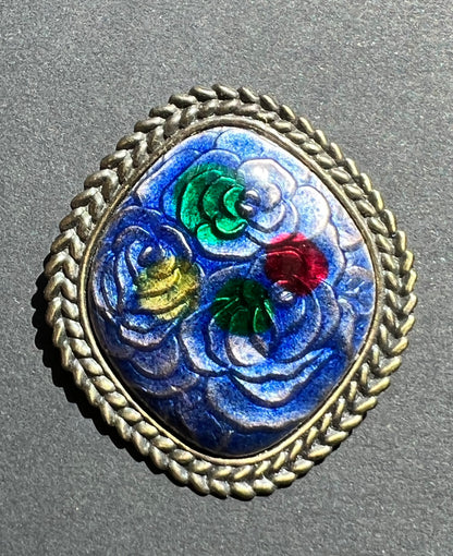 1980s Enamel Blue Floral Brooch