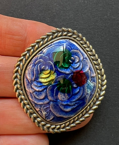 1980s Enamel Blue Floral Brooch