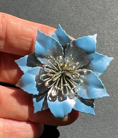 Lovely Vintage 1940s Blue Enamelled Metal Brooch