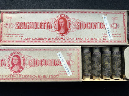 2 Boxes of Dark Grey Cotton Thread 12 spools x 50yds Vintage Italian MONA LISA Box