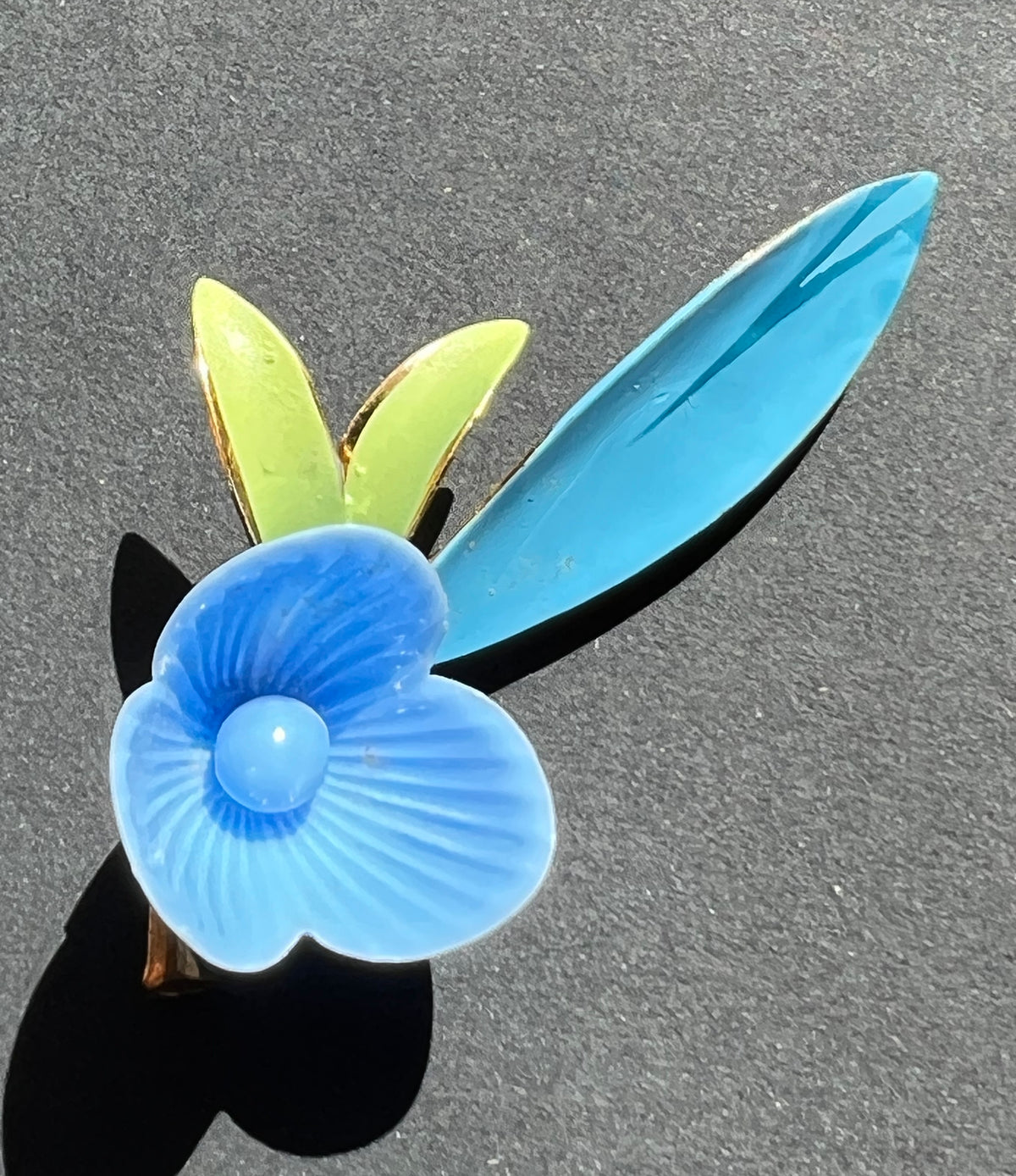 Vintage 1950s Blue  & Green Enamelled Metal and Celluloid Brooch