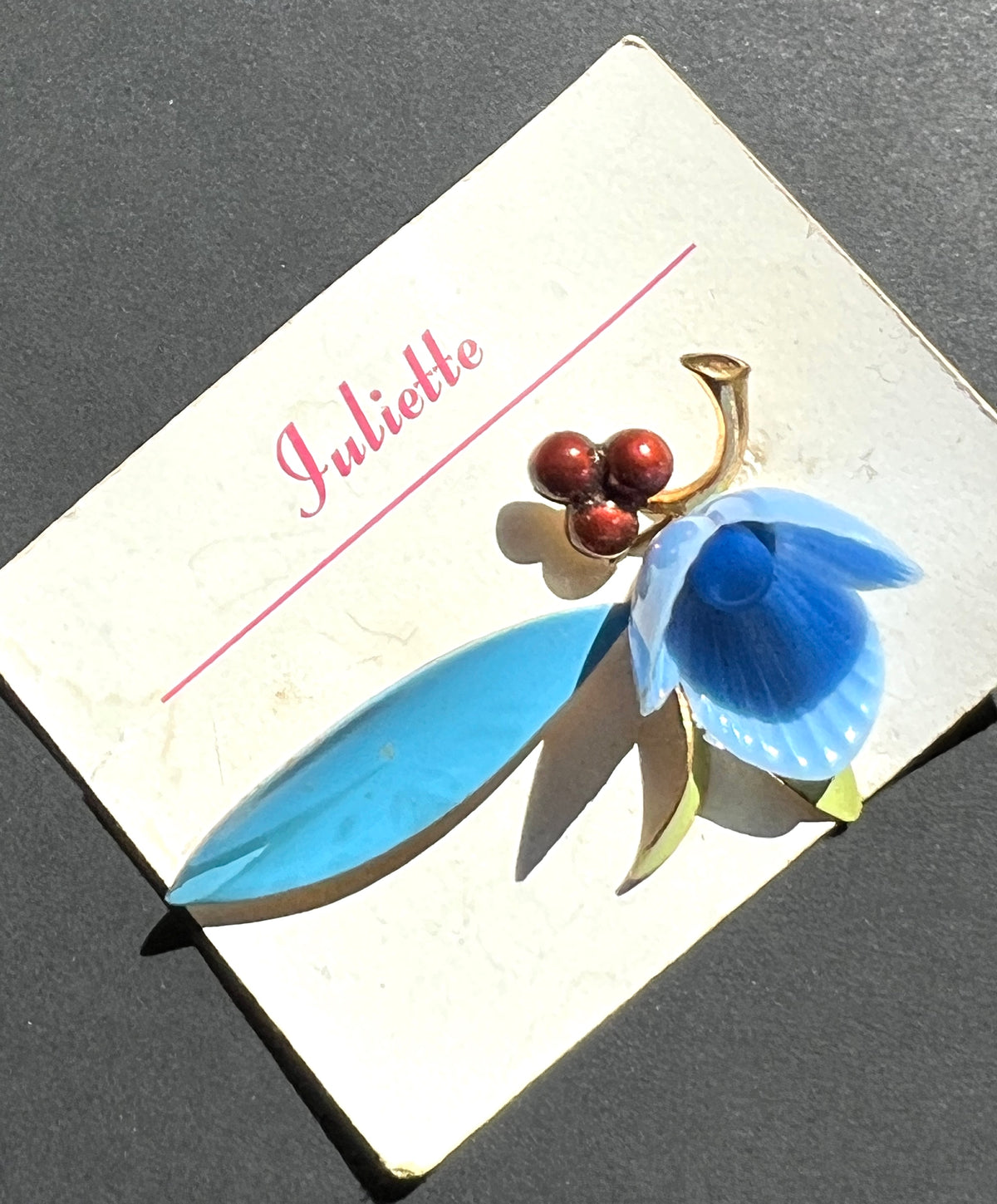 Vintage 1950s Blue  & Green Enamelled Metal and Celluloid Brooch