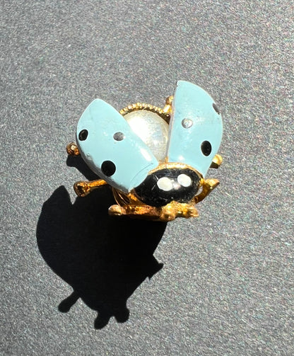Little Blue Ladybird Vintage Spiral Back Brooch/Lapel Pin