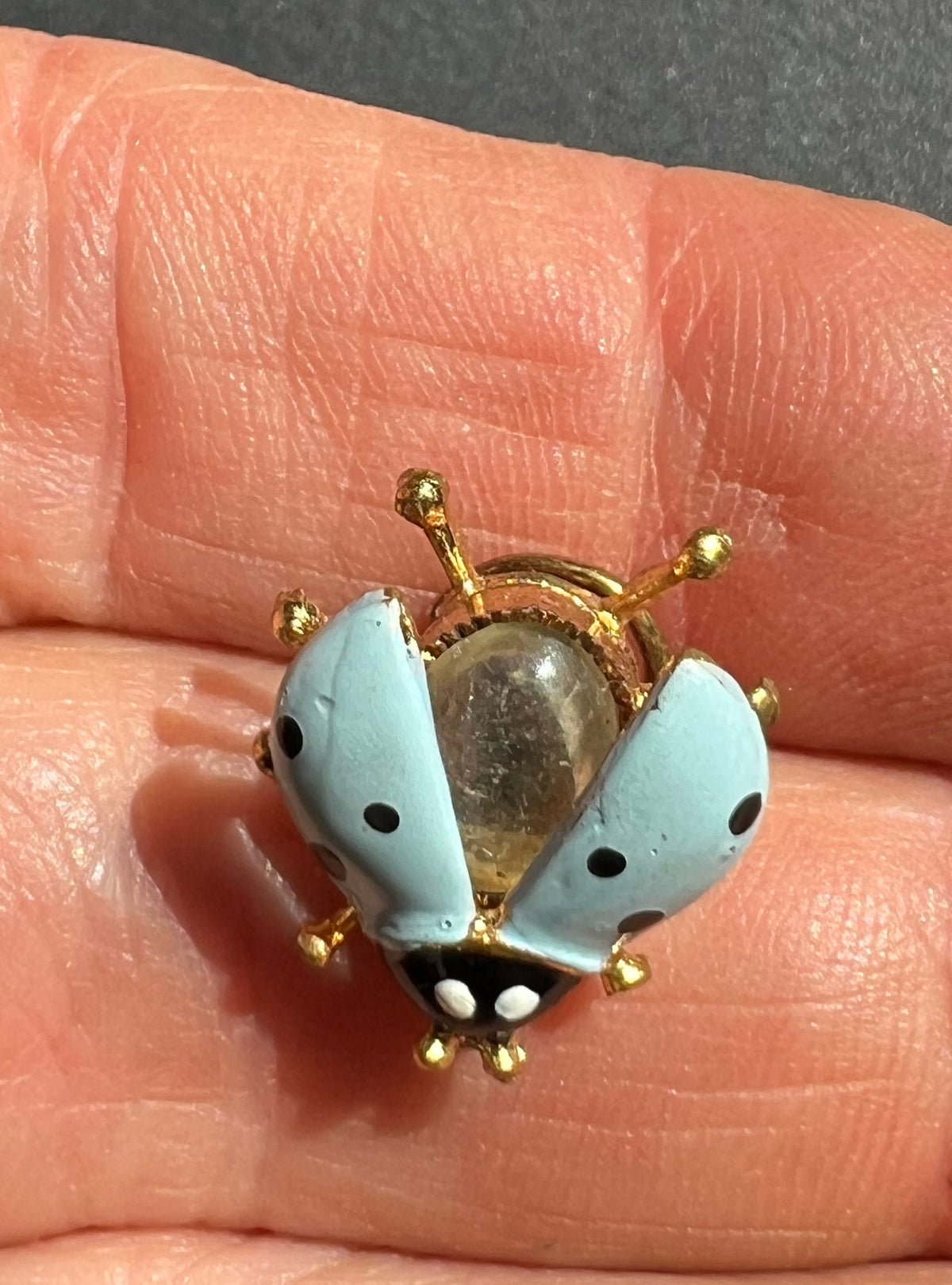 Little Blue Ladybird Vintage Spiral Back Brooch/Lapel Pin