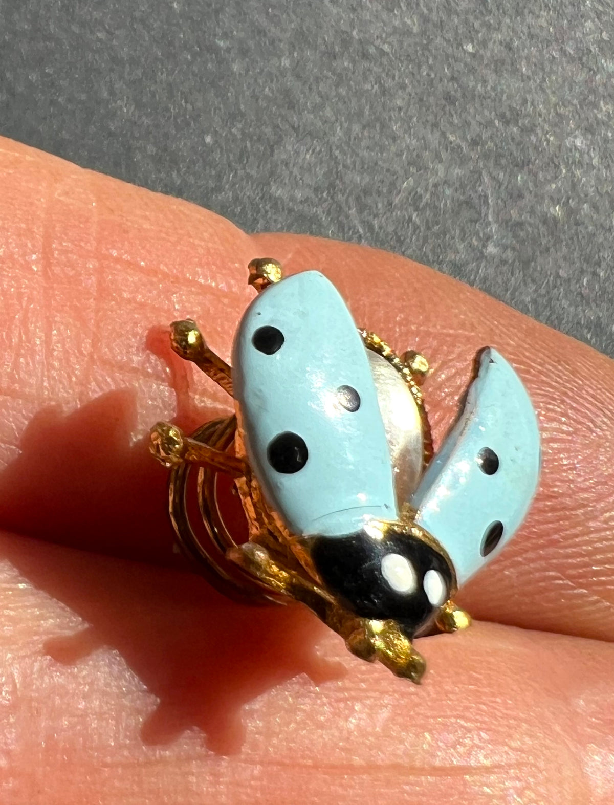 Little Blue Ladybird Vintage Spiral Back Brooch/Lapel Pin