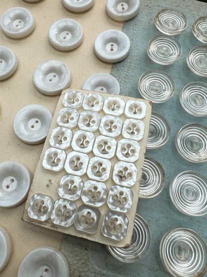 11 sheets of Vintage Pink, Blue, Clear + White Vintage Buttons (D)