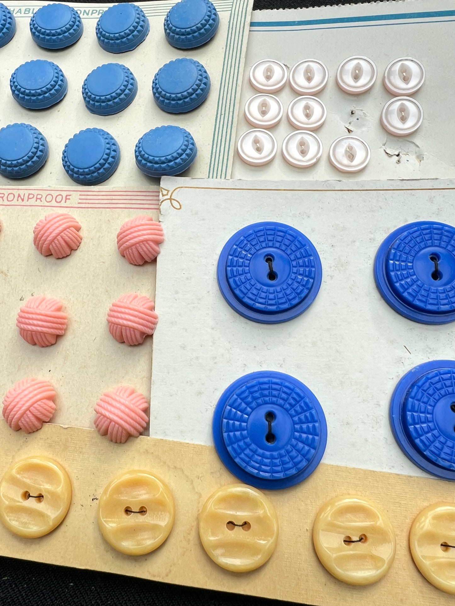 11 sheets of Vintage Pink, Blue, Clear + White Vintage Buttons (D)