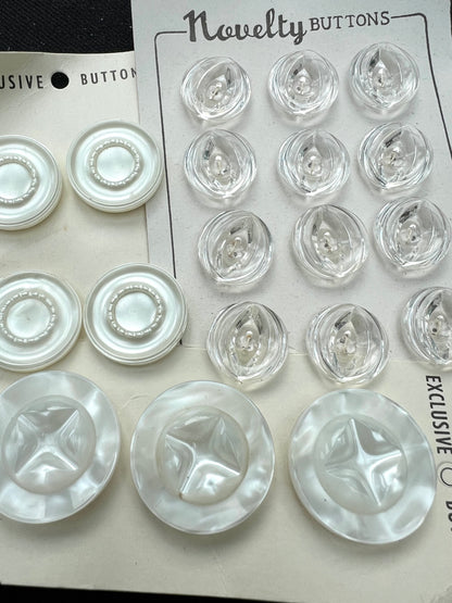 11 sheets of Vintage Pink, Blue, Clear + White Vintage Buttons (D)