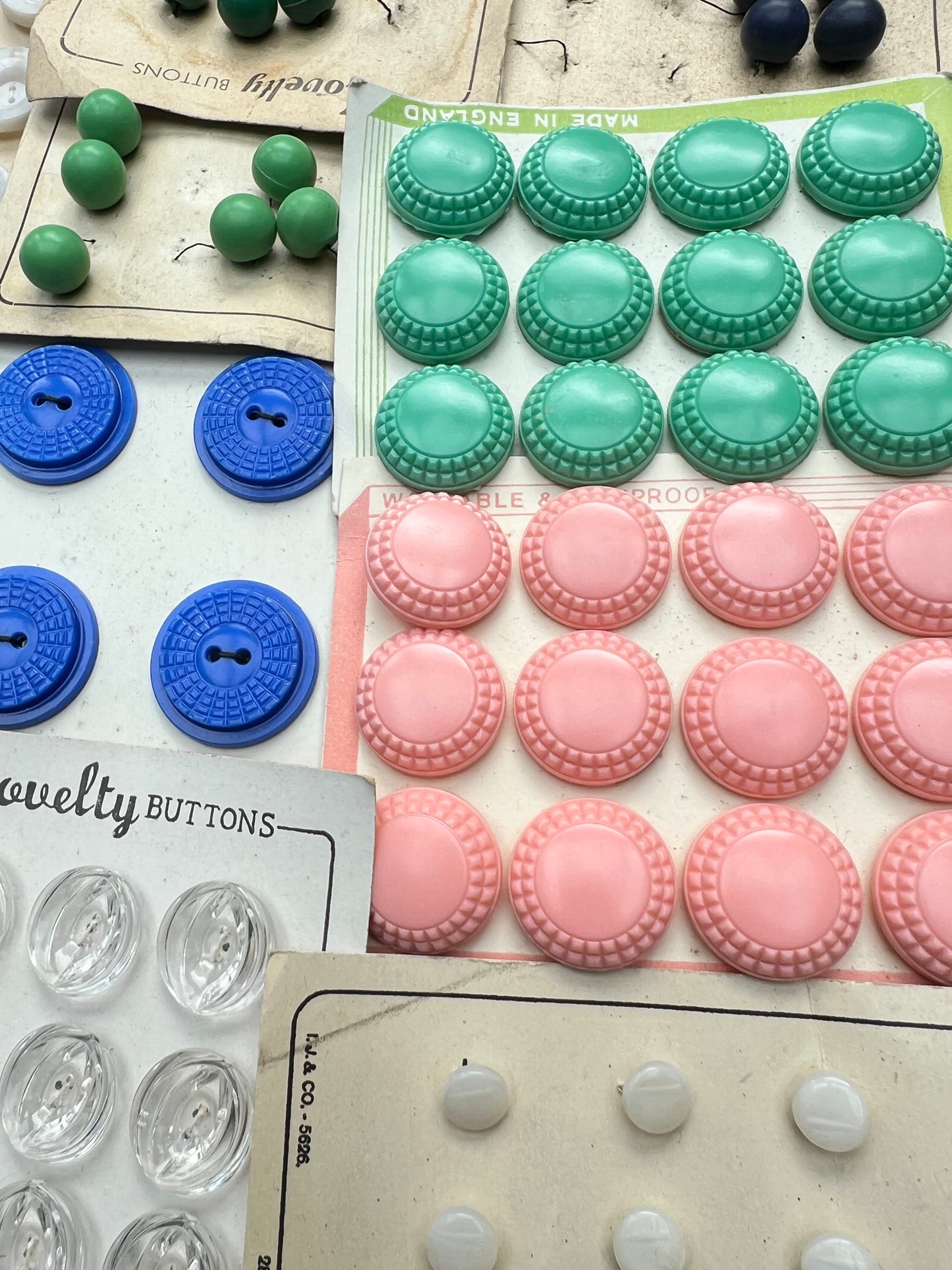 15 sheets of Multicoloured Vintage Glass & Lucite Buttons (E)